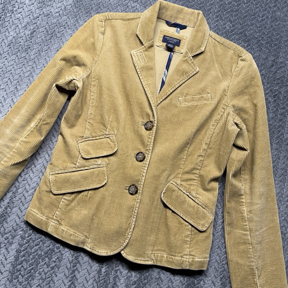 American Eagle Corduroy Blazer S‎ Camel Tan 3-Button Stretch Jacket